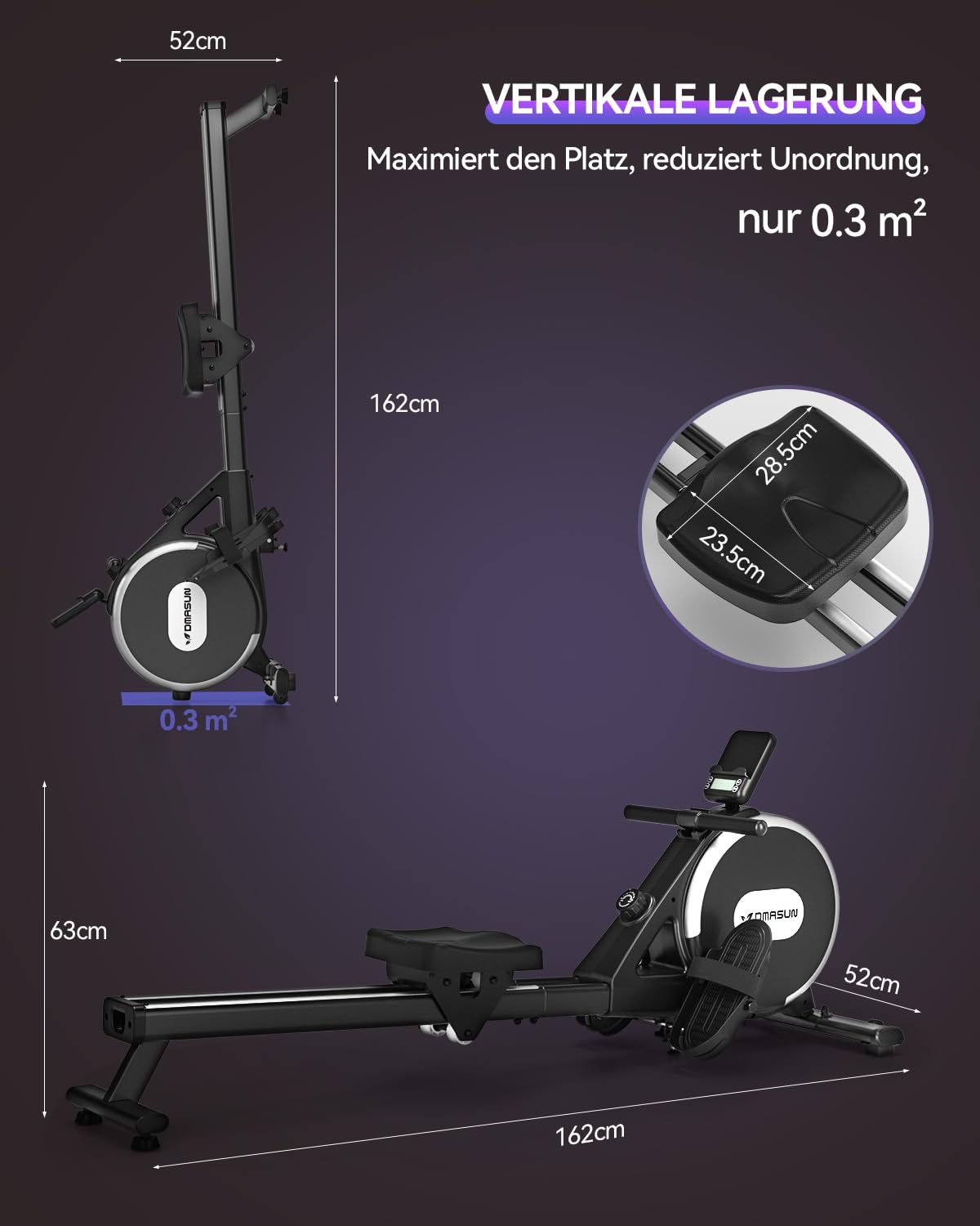 DMASUN Rudergerät für Zuhause – Magnetisch, Doppel-Slide-Rails, 16 Widerstände, APP & LCD, Cardio-Training bis 160kg belastbar