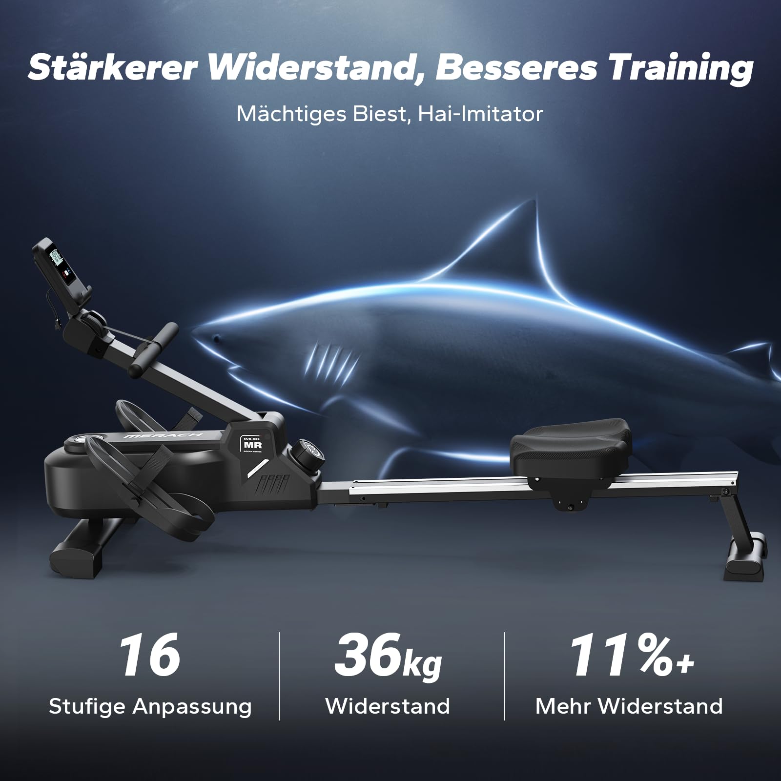 MERACH Rudergerät für Zuhause – Innovatives Doppelpaddel, mehrere Trainingsmodi, APP mit 1000+ Kursen, echtes Rudergefühl & Ganzkörpertraining