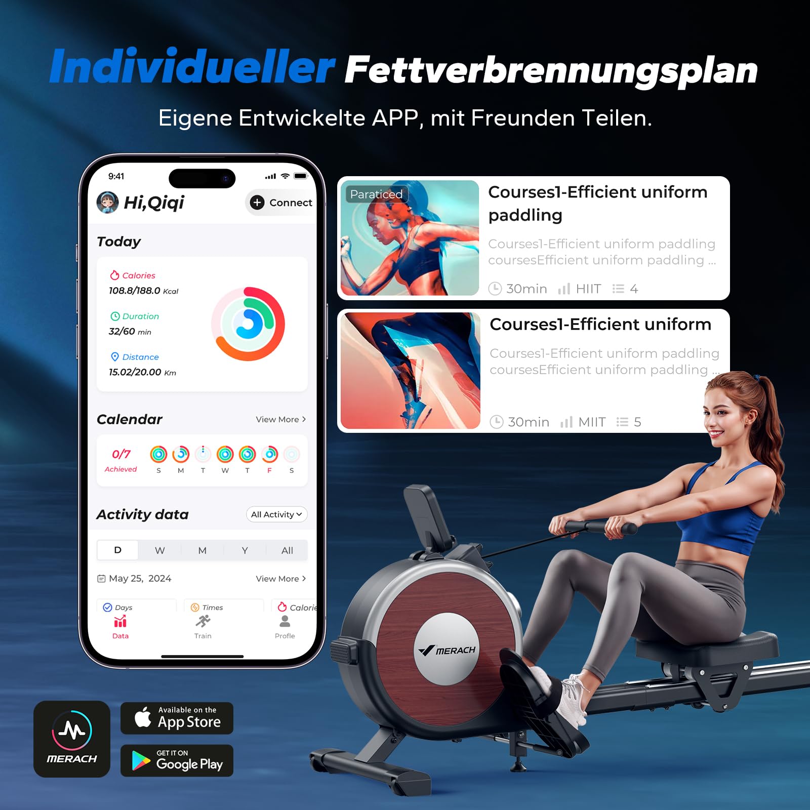 MERACH Wasserrudergerät R14 – 22L Tank aus Gummibaumholz, APP, Profi-Monitor & Tablet-Halter, ergonomischer Sitz, intensives Heimtraining