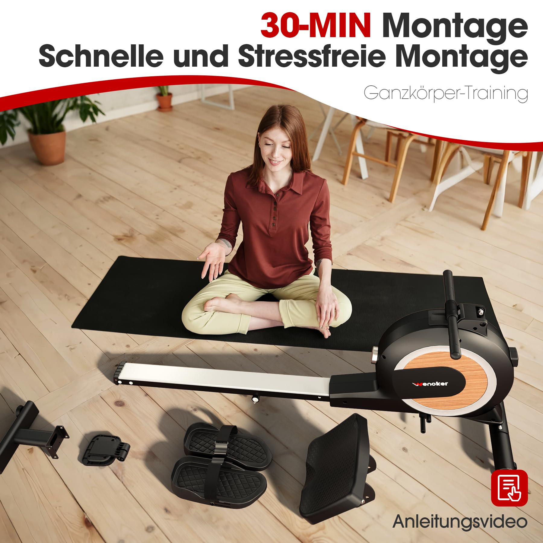 Wenoker Rudergerät für Zuhause – Magnetisch, 32 Widerstände, Leise & APP/LCD, Cardio-Heimtraining, bis 160kg belastbar, klappbar verstaubar