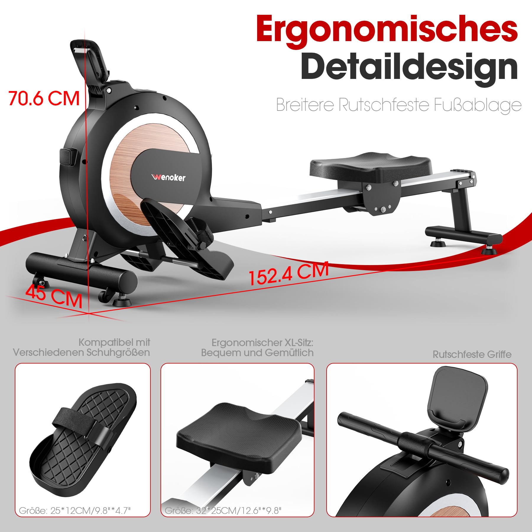 Wenoker Rudergerät für Zuhause – Magnetisch, 32 Widerstände, Leise & APP/LCD, Cardio-Heimtraining, bis 160kg belastbar, klappbar verstaubar