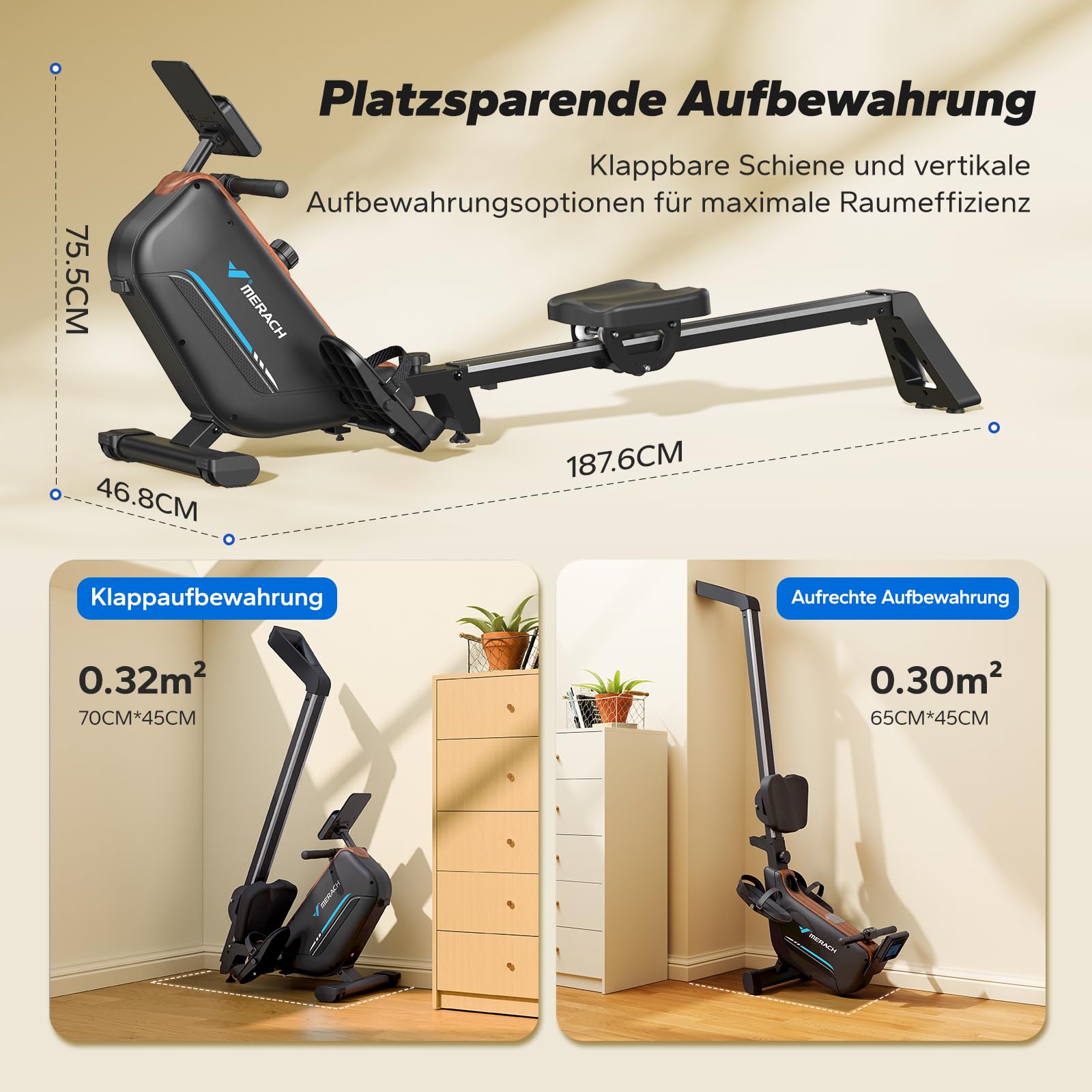 MERACH Rudergerät für Zuhause – Mit interaktiver APP-Karte & Spielen, platzsparend, Hai-Design, intensives Ganzkörpertraining