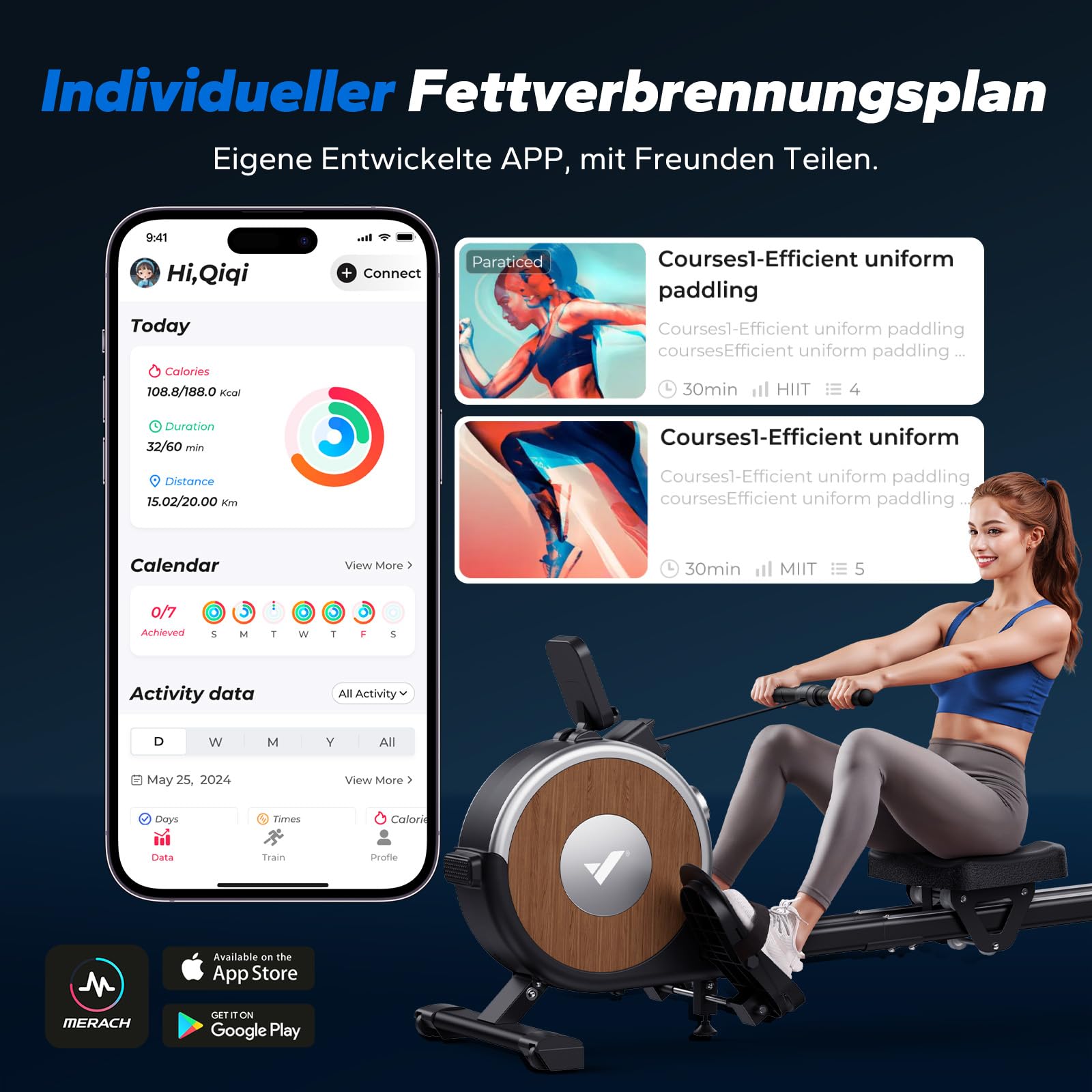 MERACH Rudergerät für Zuhause – Selbstversorgend & umweltfreundlich, kein Strom nötig, APP mit Echtzeitdaten & automatischer Widerstand