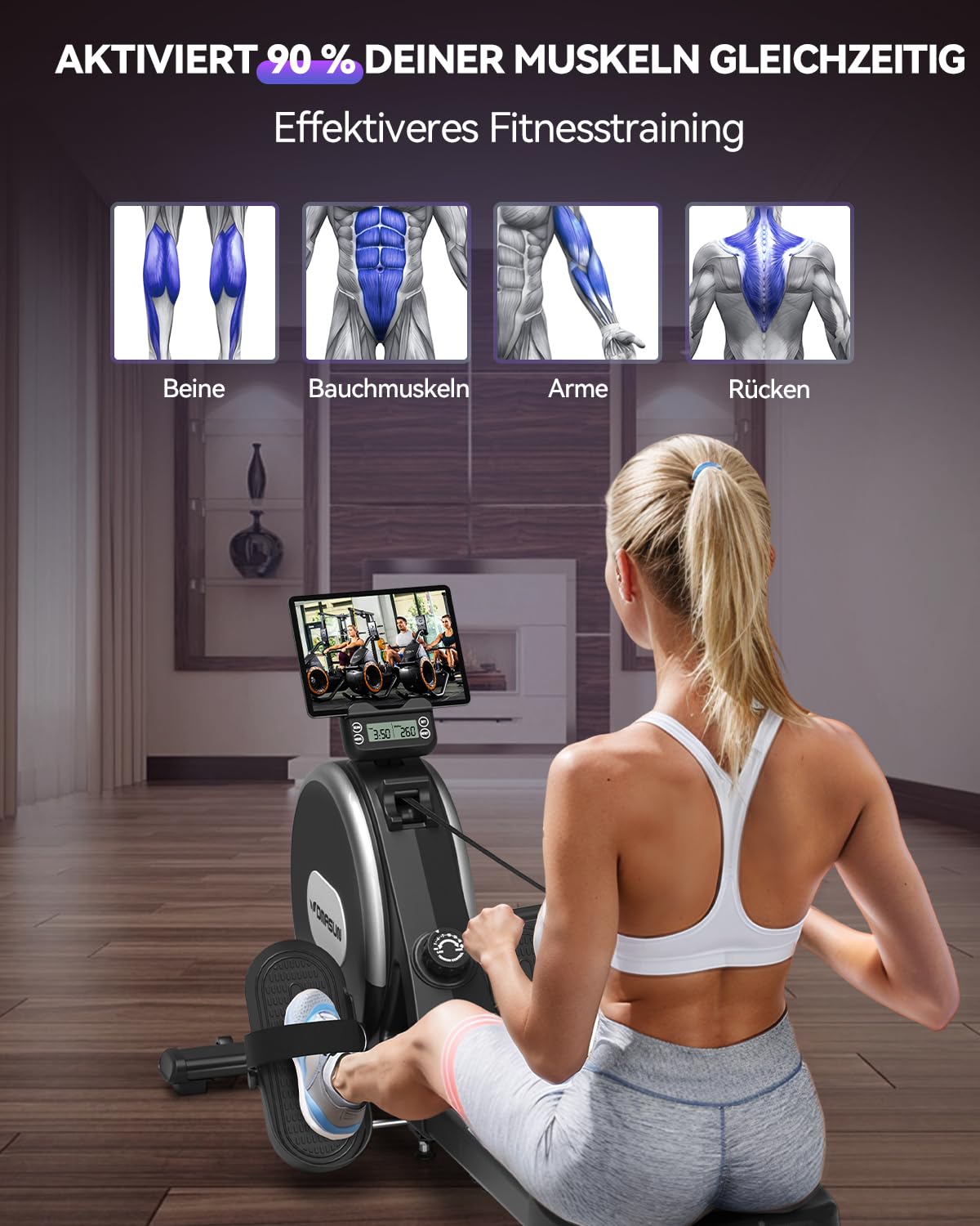 DMASUN Rudergerät für Zuhause – Magnetisch, Doppel-Slide-Rails, 16 Widerstände, APP & LCD, Cardio-Training bis 160kg belastbar