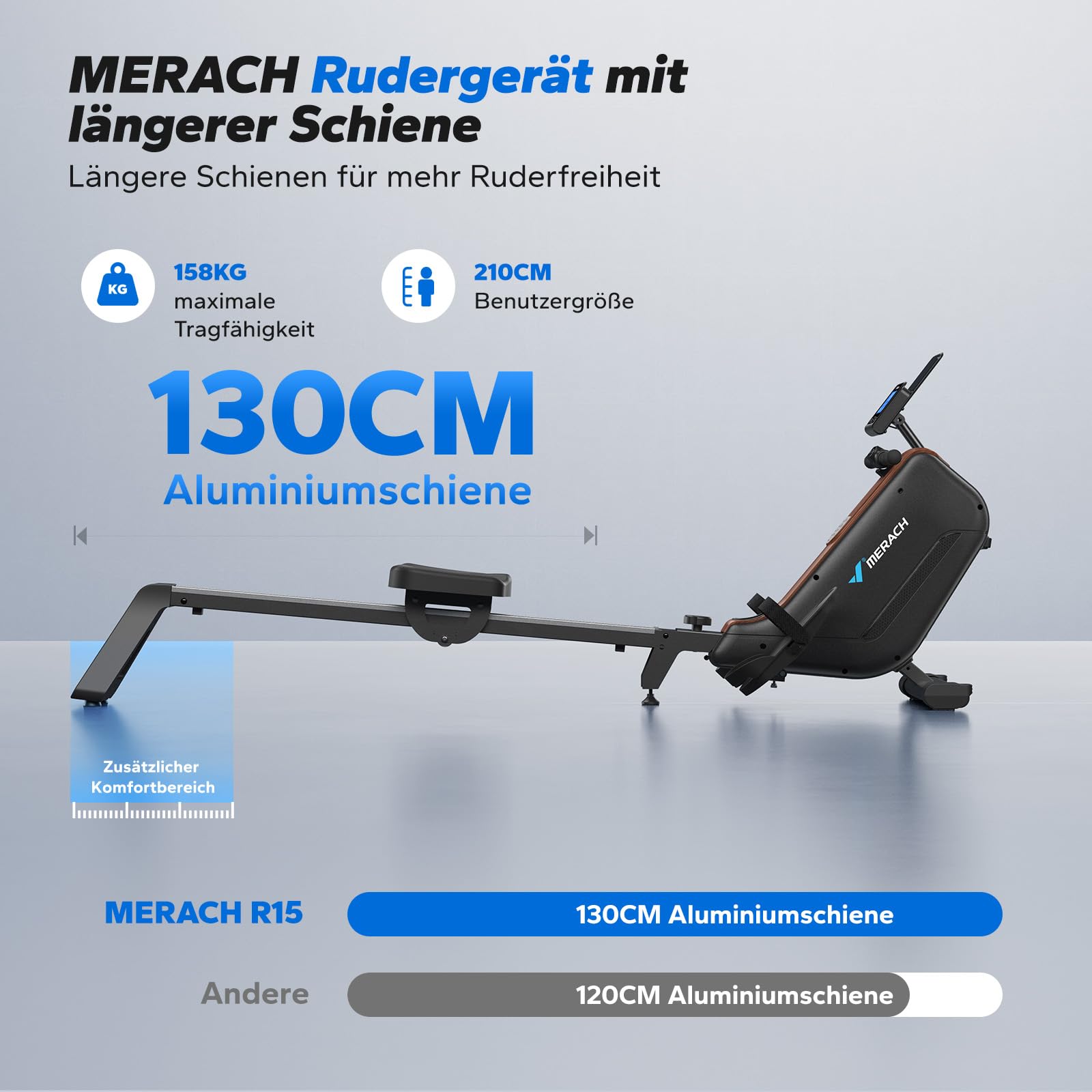 MERACH Rudergerät Klappbar – Selbstversorgend, leises Magnet-Rudergerät, verlängerte Führungsschienen für mehr Bewegungsfreiheit (R15B4)