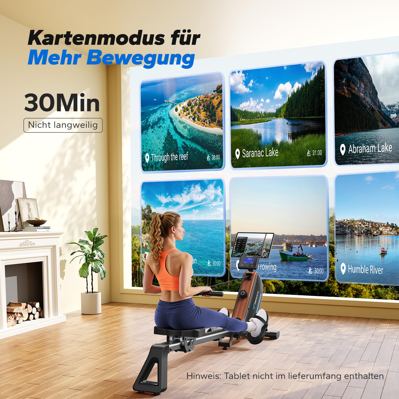 MERACH Rudergerät für Zuhause – Mit interaktiver APP-Karte & Spielen, platzsparend, Hai-Design, intensives Ganzkörpertraining