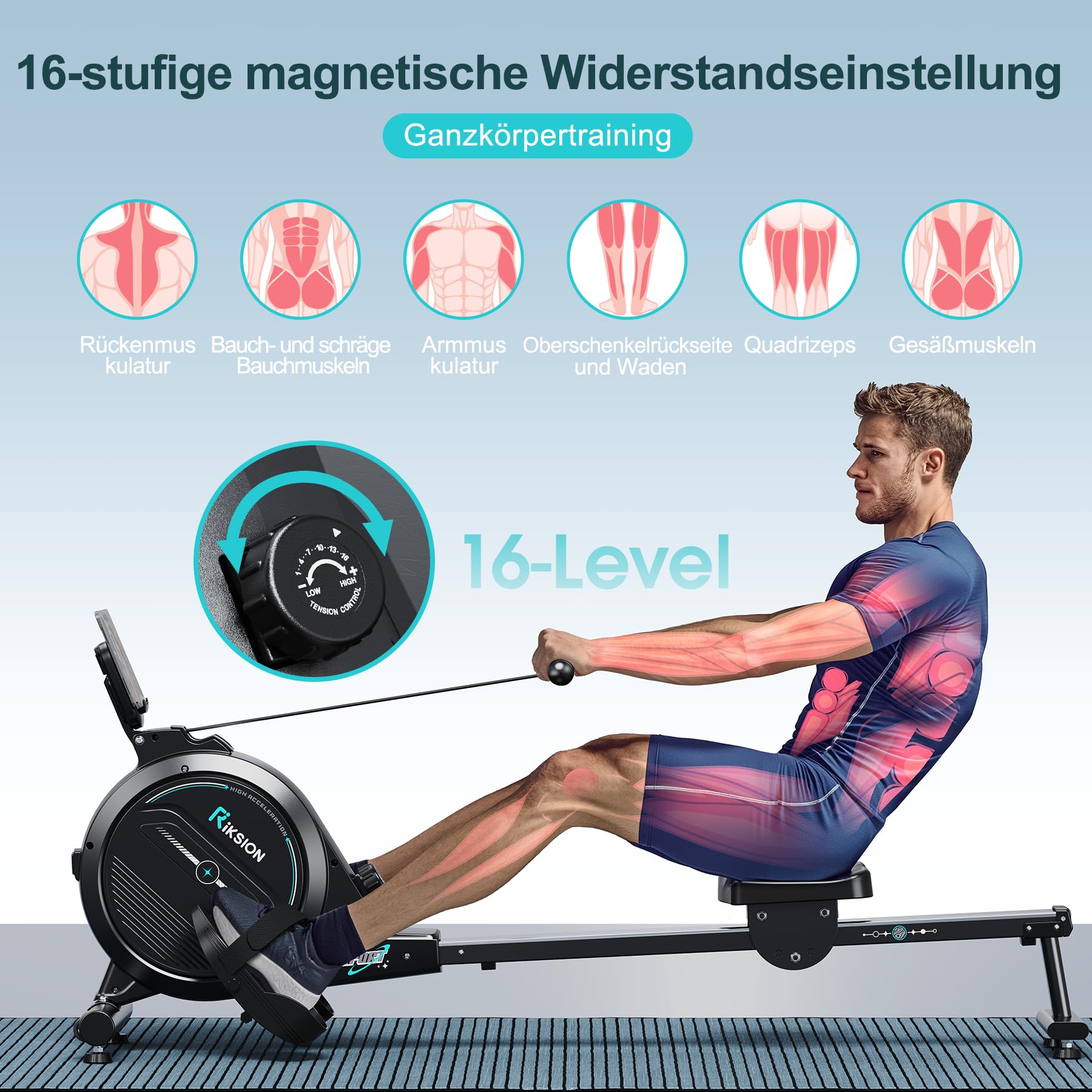 [2026 Testversion] Rudergerät für Zuhause – Magnetisch, 16 Widerstände, APP & LCD, Cardio-Training, Home-Gym, bis 160kg belastbar