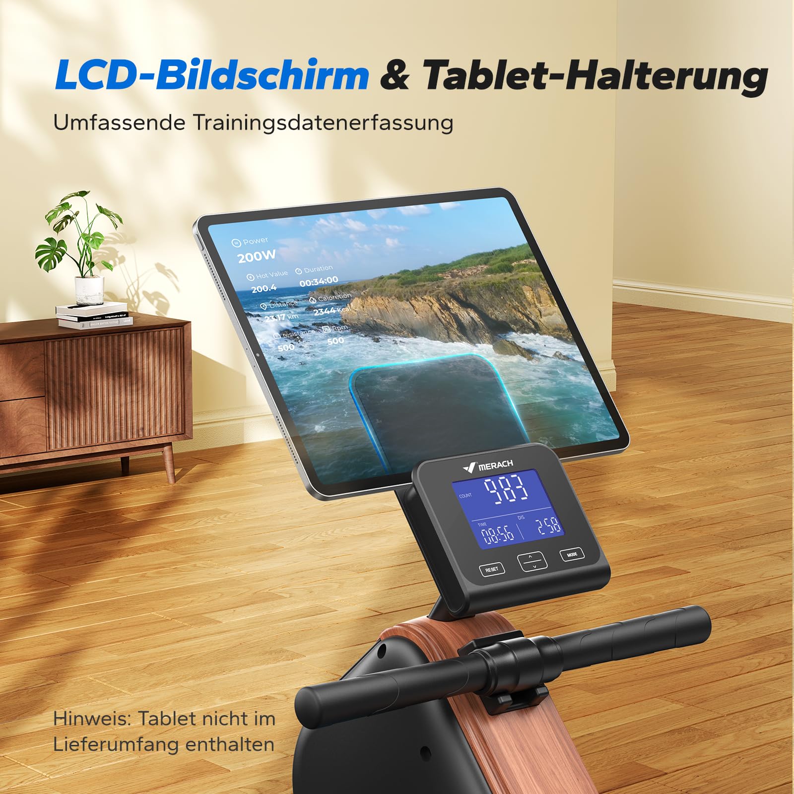 MERACH Rudergerät für Zuhause – Mit interaktiver APP-Karte & Spielen, platzsparend, Hai-Design, intensives Ganzkörpertraining