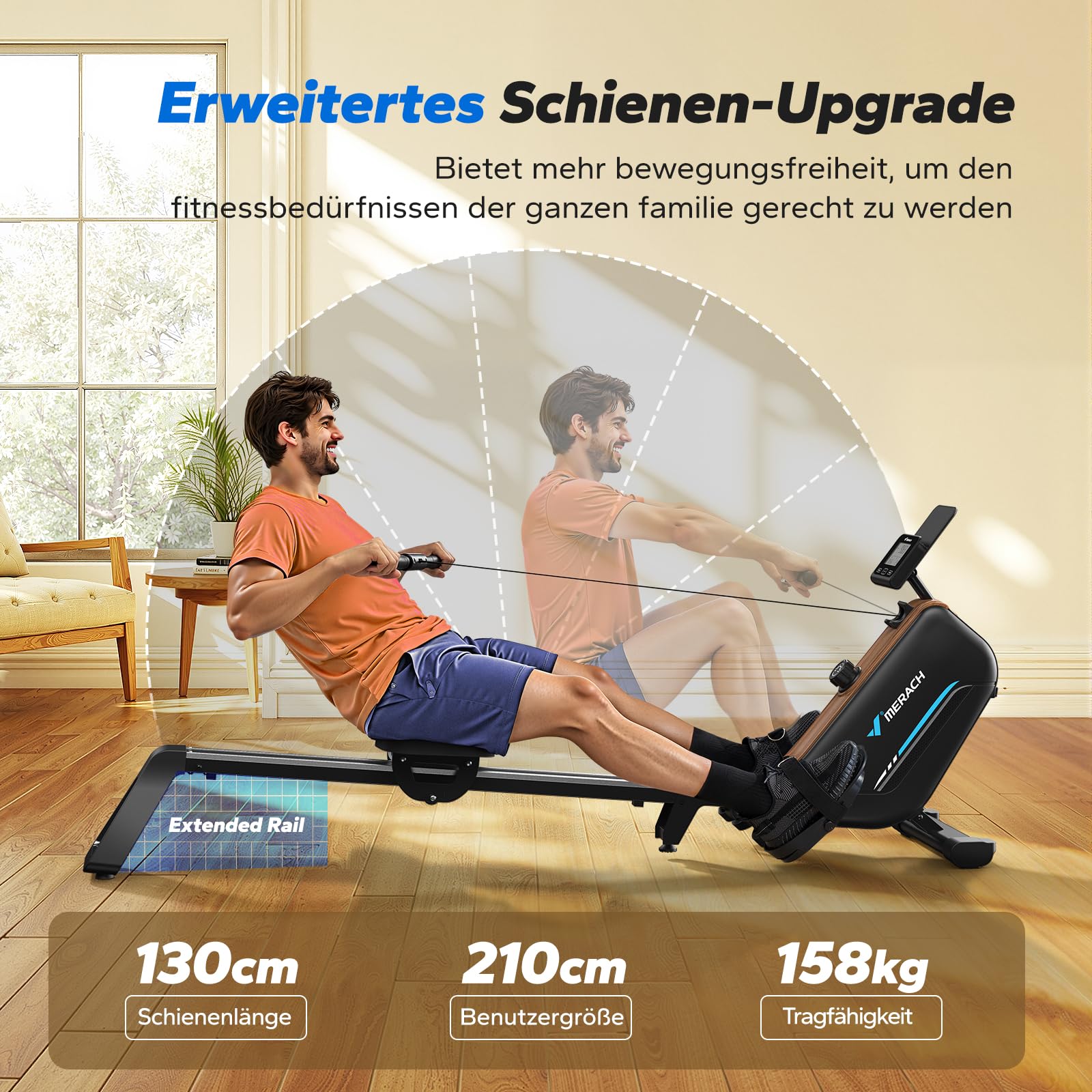 MERACH Rudergerät für Zuhause – Mit interaktiver APP-Karte & Spielen, platzsparend, Hai-Design, intensives Ganzkörpertraining
