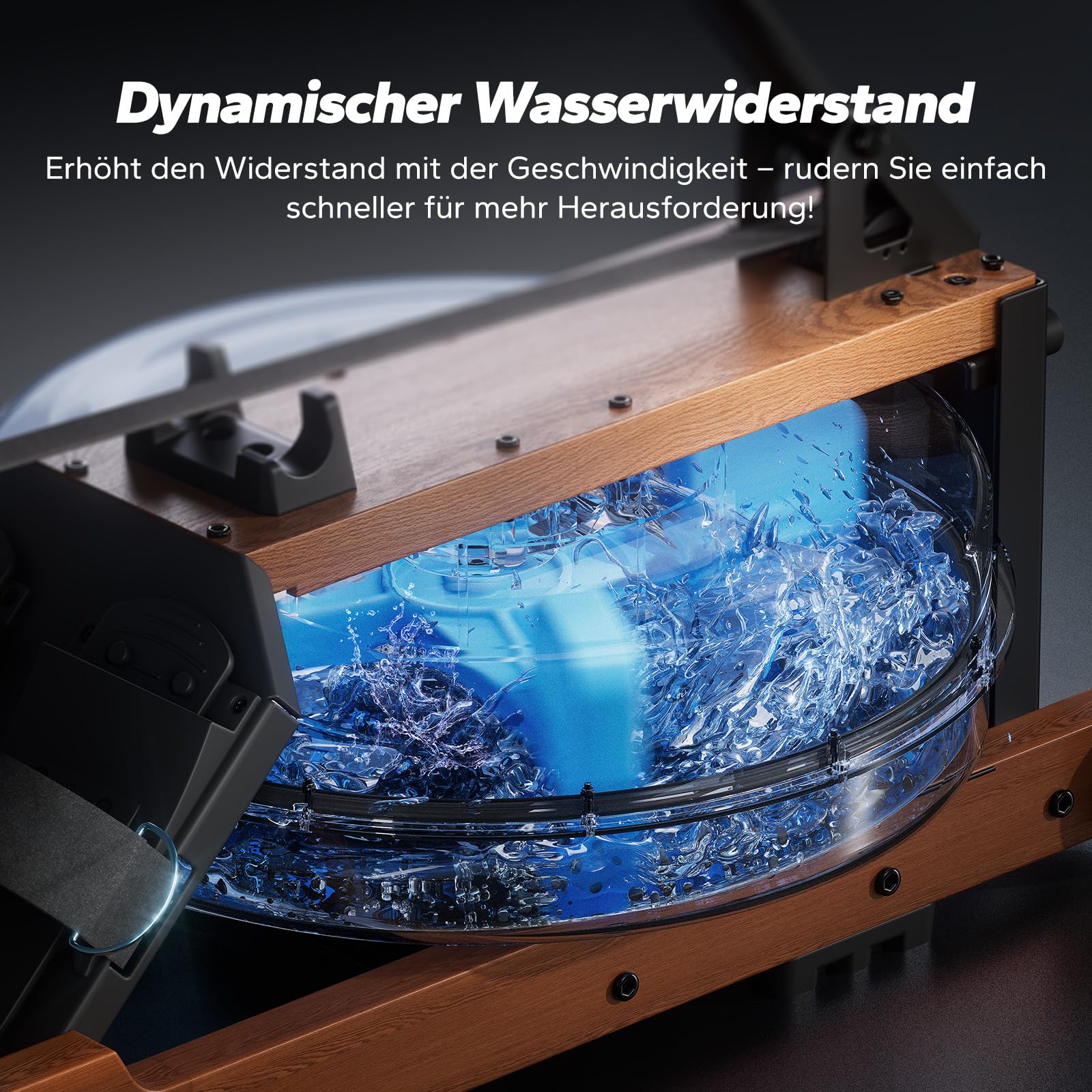 MERACH Wasser-Rudergerät R28 – Klappbar aus Gummibaumholz, APP mit Karten-Erlebnis, ergonomischer Sitz, intensives Heimtraining