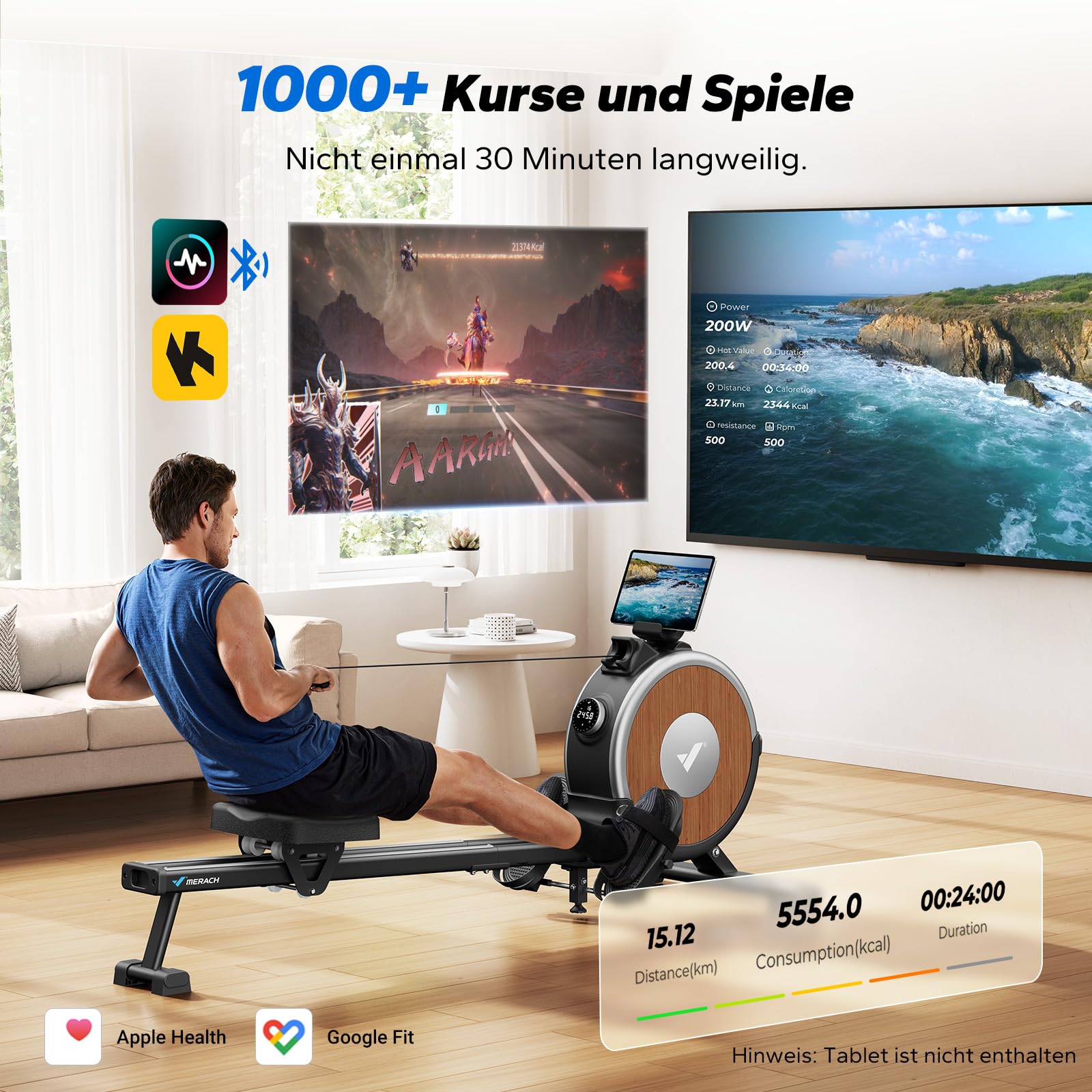 MERACH Rudergerät für Zuhause – Selbstversorgend & umweltfreundlich, kein Strom nötig, APP mit Echtzeitdaten & automatischer Widerstand